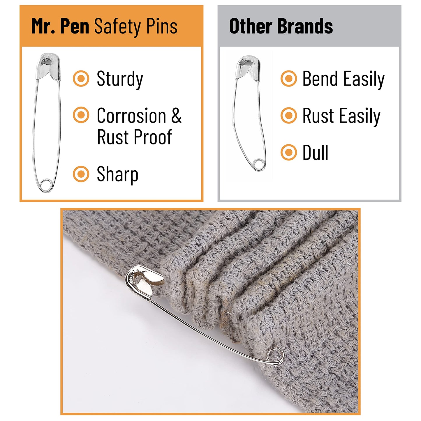 Mr. Pen- Safety Pins, Safety Pins Assorted, 300 Pack, Silver, Assorted Safety Pins, Safety Pin, Small Safety Pins, Safety Pins Bulk, Large Safety Pins, Safety Pins for Clothes