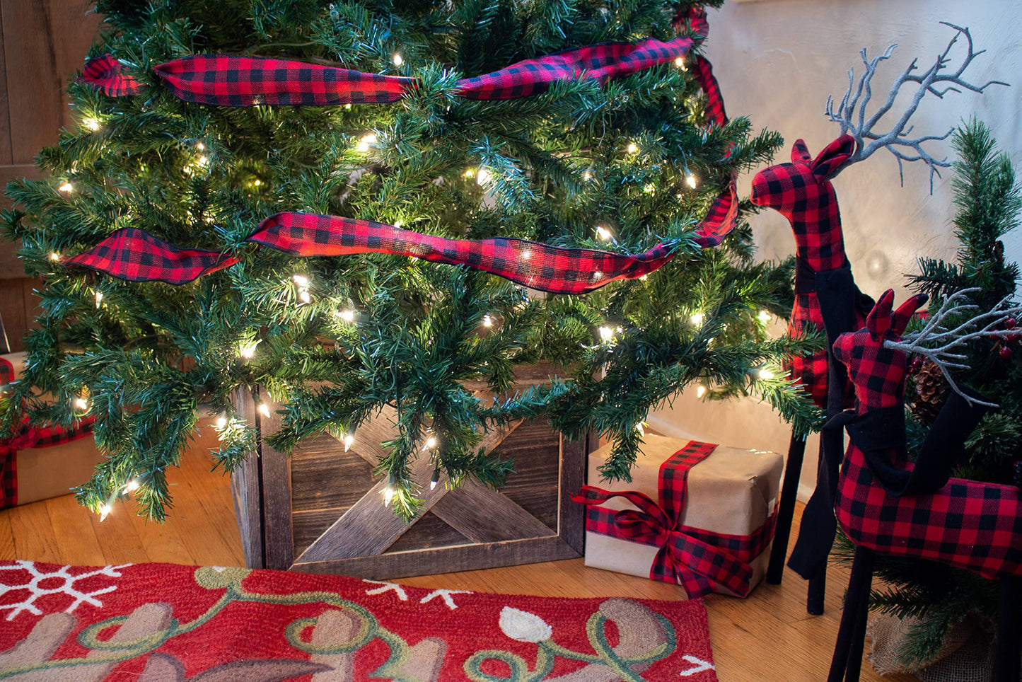 BarnwoodUSA Christmas Tree Collar or Box Made of Reclaimed Wood Rustic Skirt Replacement Blocks Kids & Pets, Adds Farmhouse Charm Natural, Hook-&-Loop Strip Panels, 30x22.5 in., Gray