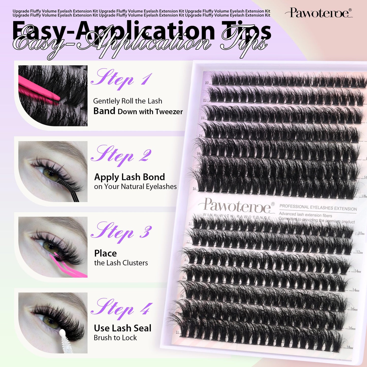 Fluffy Lash Extension Kit DIY Thick Lash Clusters Eyelash Extension Kit 280pcs Individual Lashes Kit with Lash Bond and Seal, Remover, Lash Tweezers for Self Use (MINK-60D&80D-10-18MIX-ALL KIT)