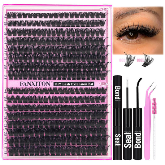 DIY Lash Extension Kit Volume Thick Lash Clusters 80D+100D 320pcs Individual Lashes D Curl Eyelash Extension Kit Lash Bond and Seal and Tweezers for Lash Clusters Kit DIY at Home