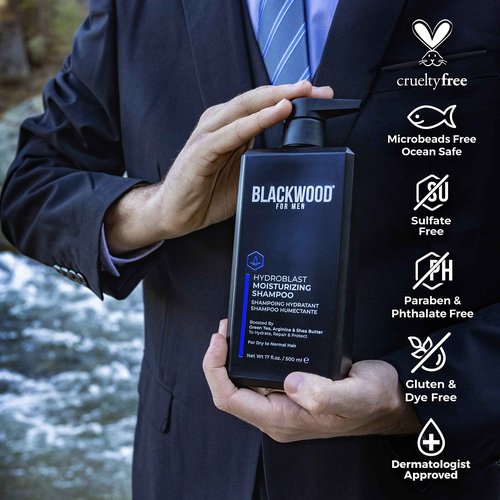 Blackwood For Men Hair & Beard Hydrator Spray (4oz) + Hydroblast Moisturizing Shampoo (17oz) Bundle - Vegan & Natural Leave-In Conditioner