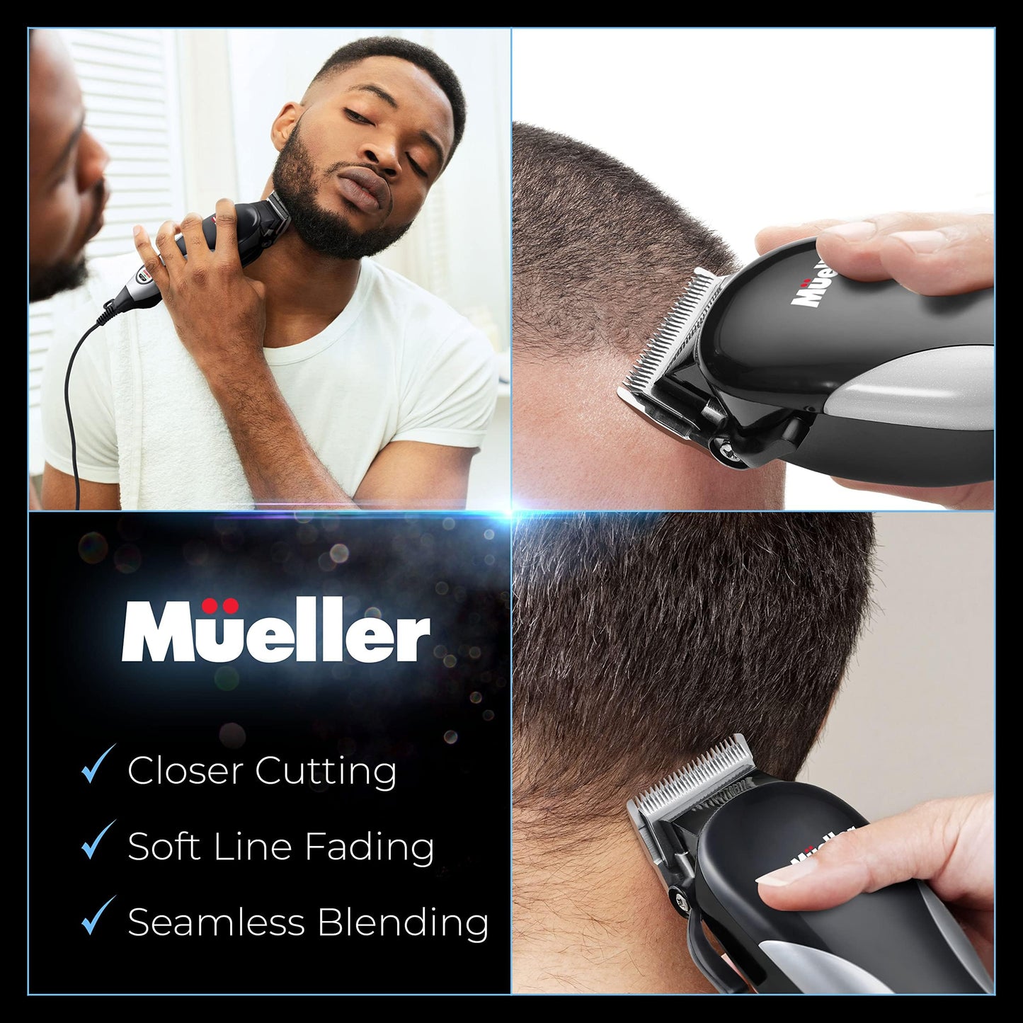 Mueller Ultragroom Professional Hair Clippers for Men with Colored Design, Hair Trimmer for Men, 12 Guide Combs, All-in-One Trimmer for Hair, Beards, Head, Body, and Face