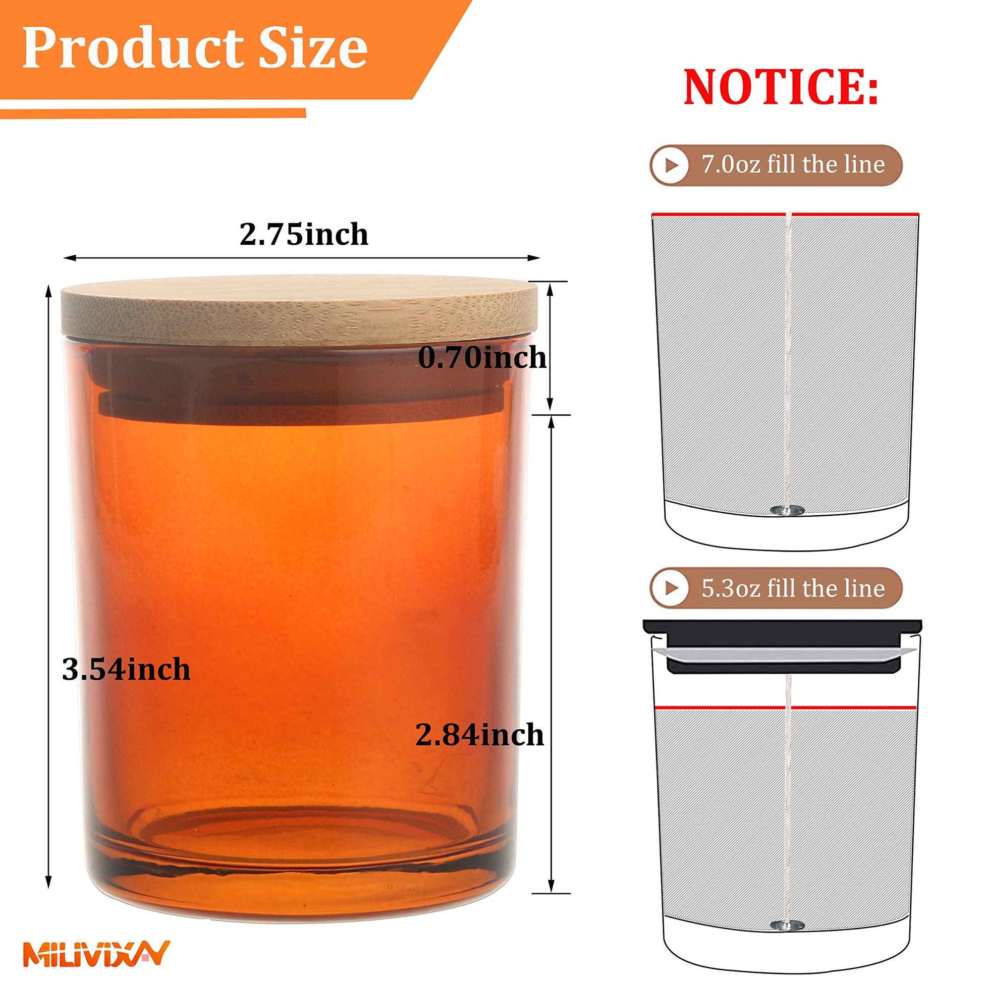 MILIVIXAY 12 Pack 7 OZ Amber Thick Glass Candle Jars with Lids - Bulk Empty Candle Jar for Making Candles - Spice, Powder Containers.