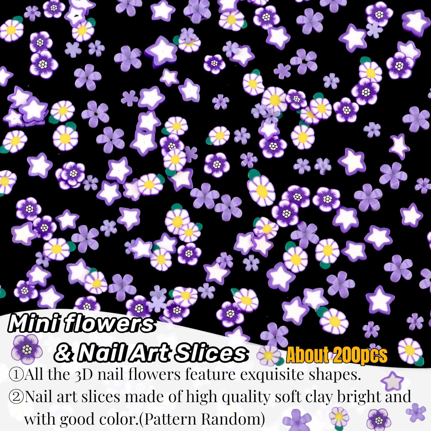 Umillars 400pcs Butterfly Bow Bear Snake Rabbit Moon Heart Rose Flowers Nail Art Charms with 450pcs Special Shape Flatback Rhinestones and Polymer Slices for Nail Art Designs (Purple)