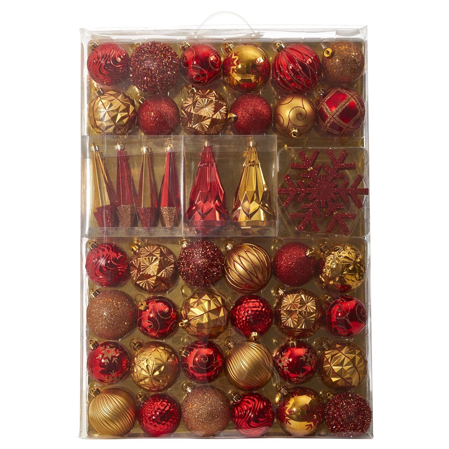 Nearly Natural Holiday Shatterproof, 52 Count Christmas Tree Ornament Box Set, 80mm to 150mm with Reusable Tray