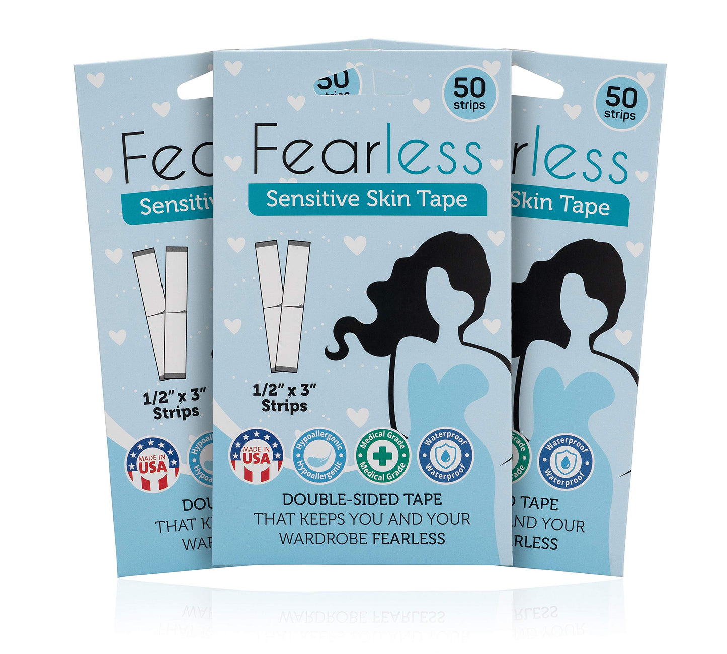 Fearless Tape - Sensitive Skin - Women's Double Sided Tape for Clothing and Body, Transparent Clear Color for All Skin Shades, 50 Count