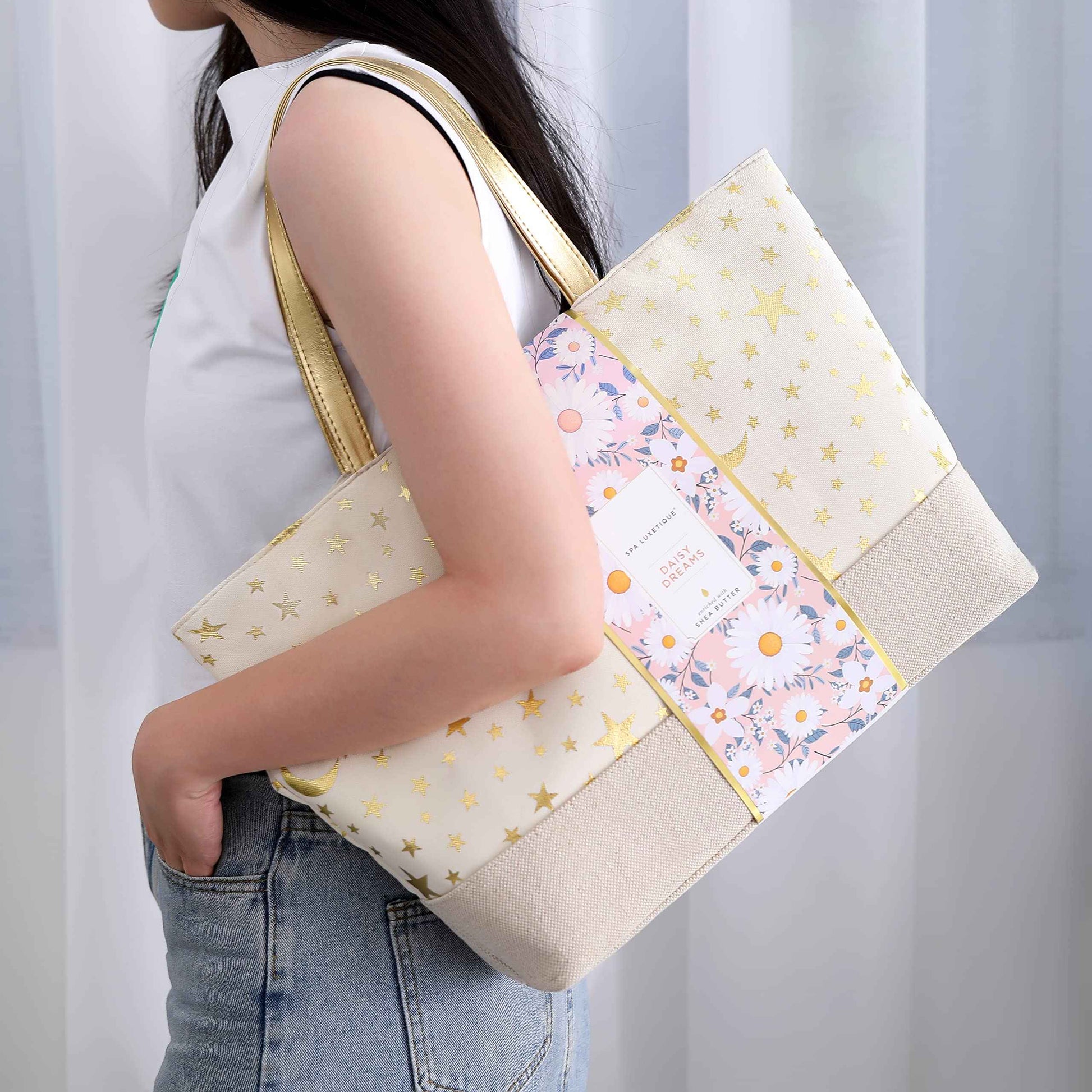 Spa Luxetique Gift Baskets for Women, Dasiy Dream Scented 15pcs Bath Gift Sets with Shower Gel, Hand Cream and Tote Bag, Mother's Day Gifts for Mom