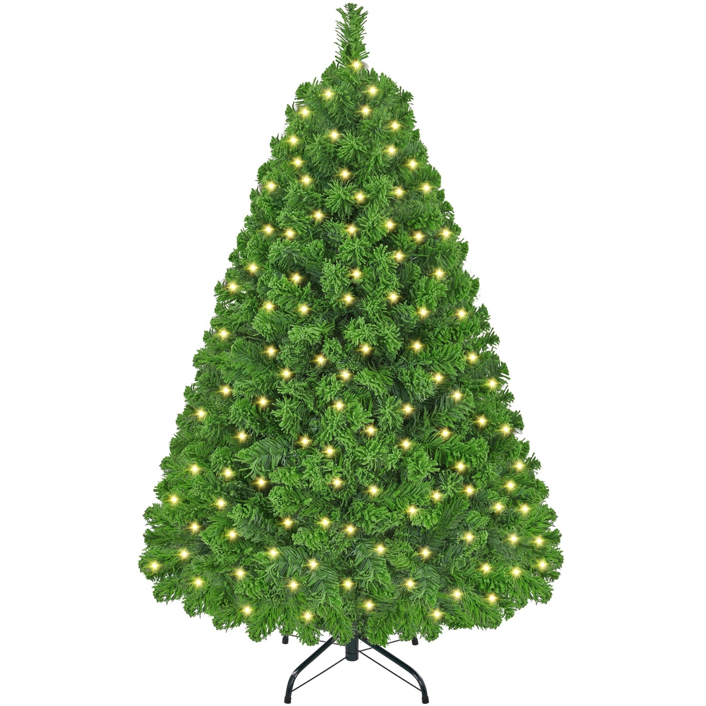 Yaheetech 4.5ft Pre-lit Artificial Christmas Tree with Incandescent Warm White Lights, Snow Flocked Full Prelighted Xmas Tree with 340 Branch Tips, 150 Incandescent Lights & Foldable Stand, Pure Green