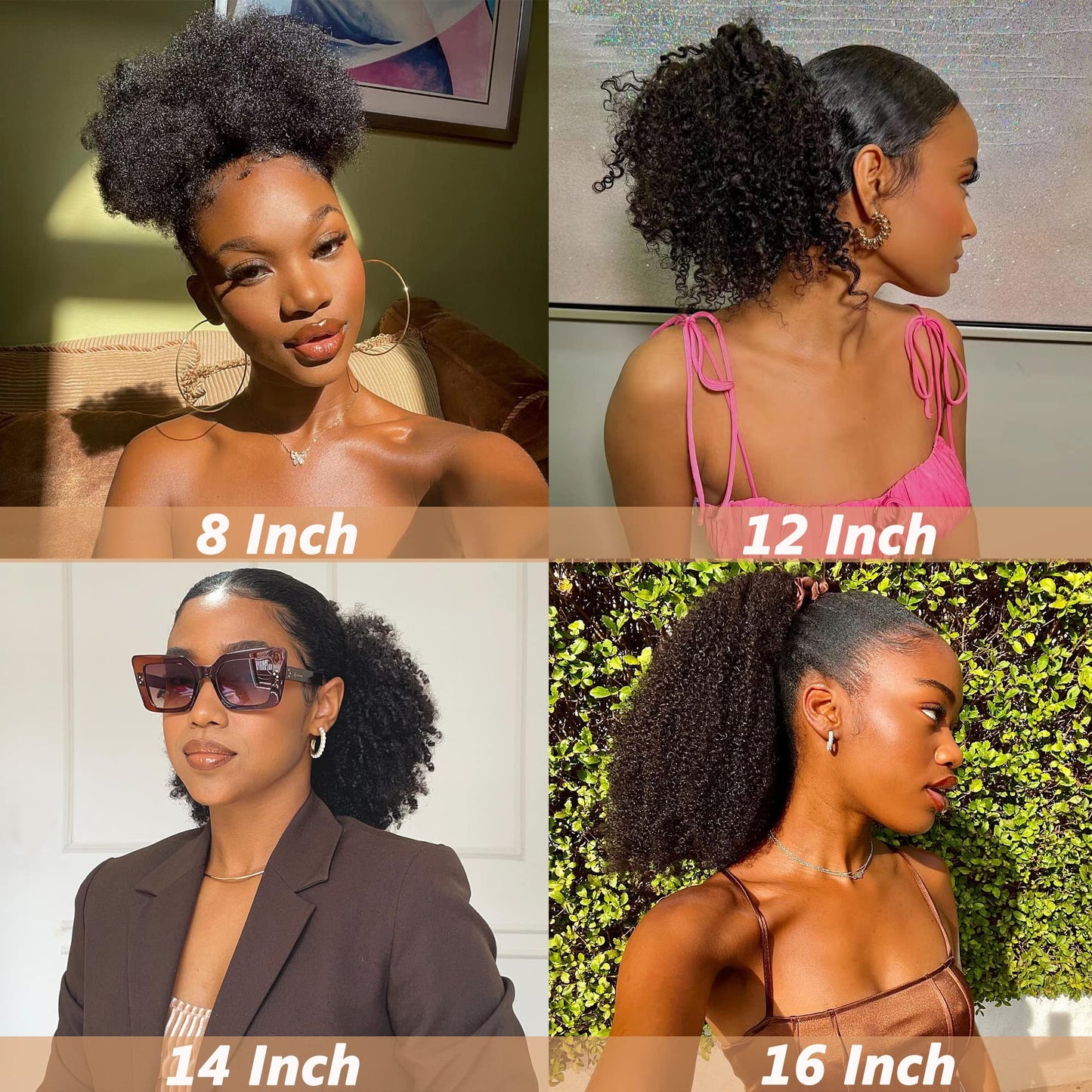 Afro Kinky Curly Drawstring Pontail Human Hair For Black Women,4C Natural Curly Drawstring Ponytail Extension,10A Brazilian Virgin Afro Puff Human Hair Ponytail (10 Inch)