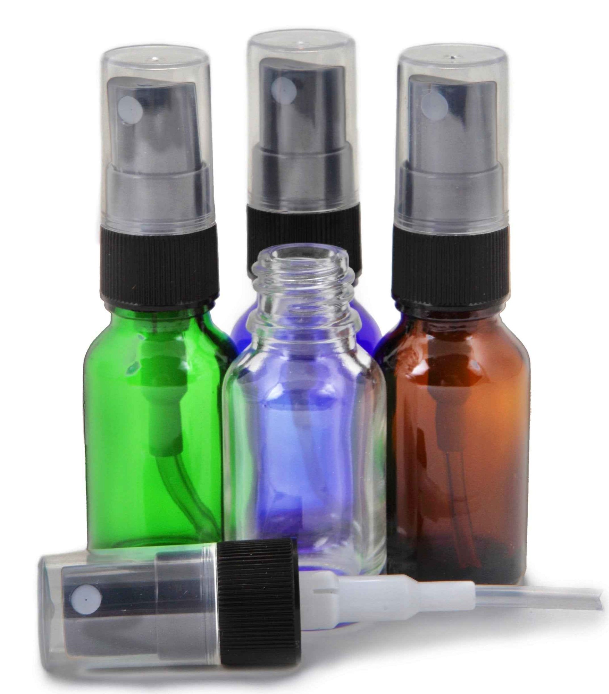 Vivaplex, 24, Assorted Colors, 15 ml (1/2 oz) Glass Bottles, with Black Fine Mist Sprayer's