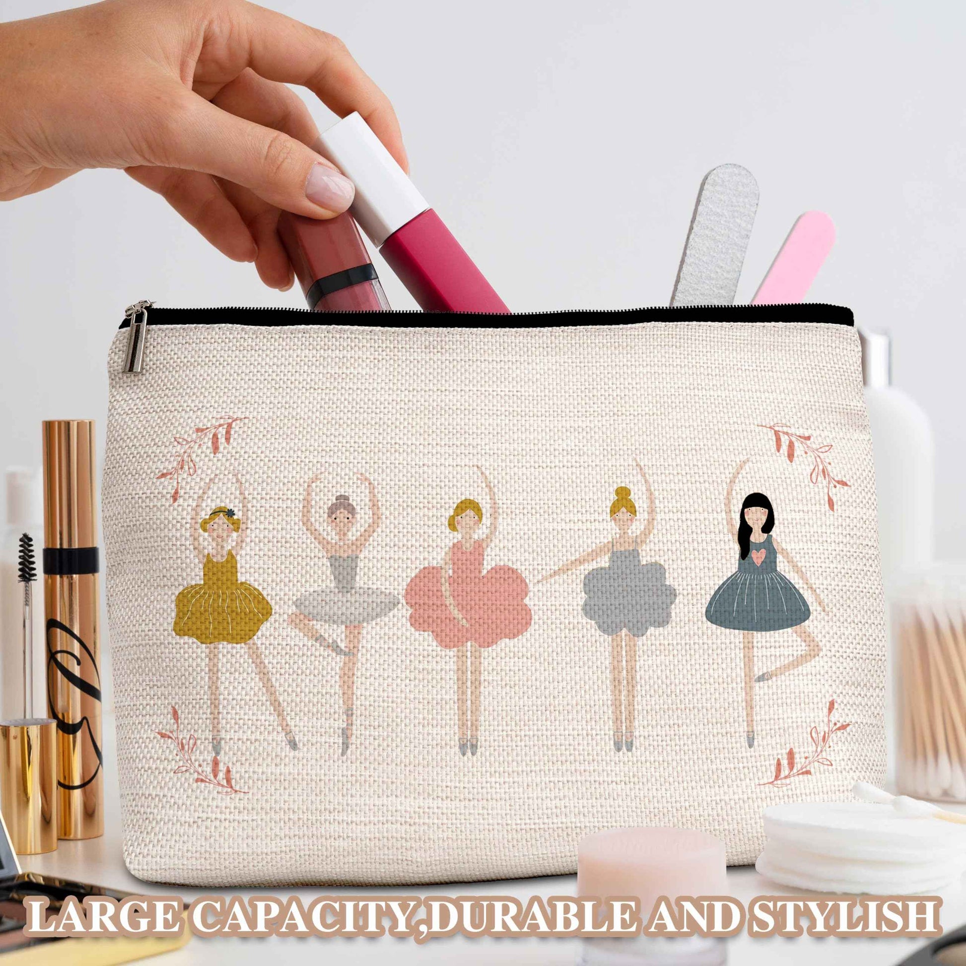 ZIIUFRN Elegant Dancer Gifts for Women, Ballet Lovers Makeup Bag, Dancing Girls Travel Cosmetic Bag for Teacher Friends Sister Girls Birthday Gifts - A21