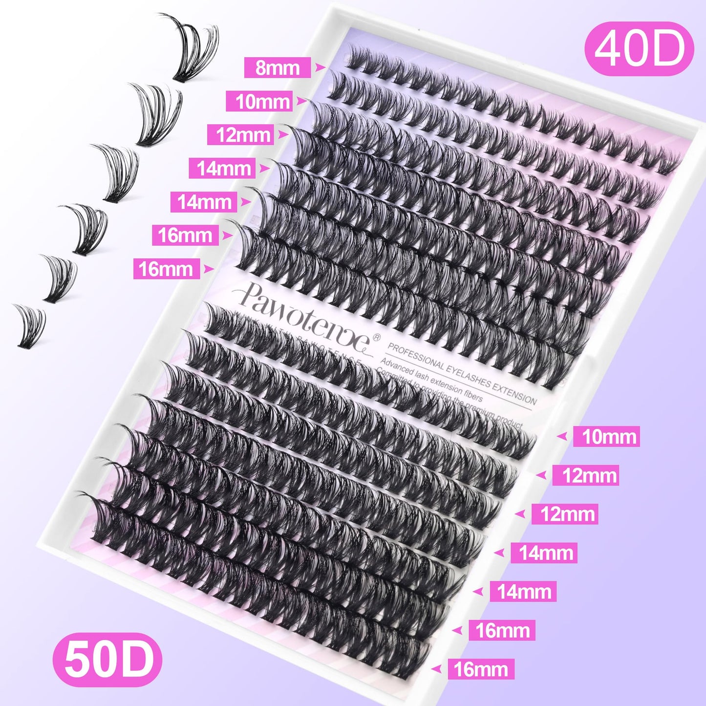 Pawotence Lash Clusters 280pcs Cluster Eyelash Extensions 40D 50D Curl 8-16mm Eyelash Clusters DIY Lash Extension Individual Lashes for Self Application at Home (40D&50D-0.07D-8-16MIX)