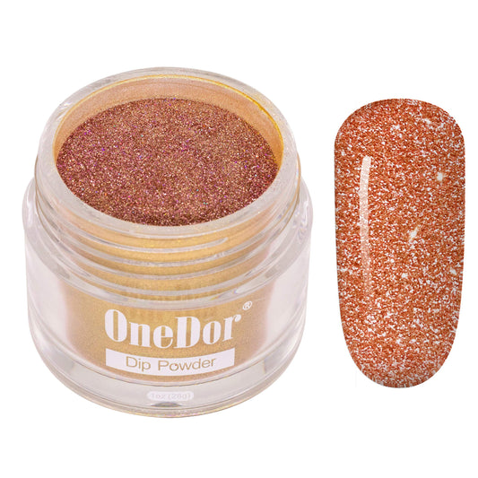 OneDor Nail Dip Dipping Powder – Acrylic Color Pigment Powders Pro Collection System, 1 Oz. (10 - Rose Gold Glitter)