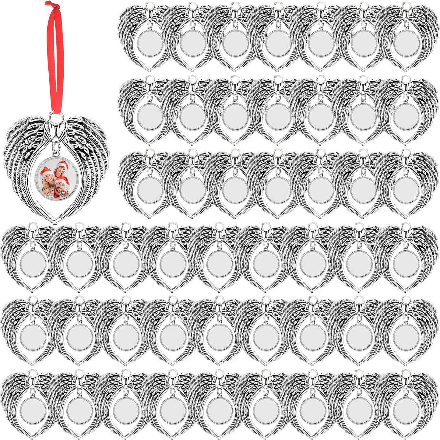 Christmas Sublimation Ornament Blanks Angel Wings Ornament Xmas Hot Transfer Printing Consumables Supplies Angel Wing Photo Pendants Necklaces with Ropes Christmas Tree Party Favor (48 Pieces)