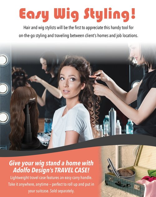 Adjustable Wig Head for Travel and Salon - Black Stand, Styrofoam Head, Collapsible Compact Stand Expands for Long and Short Wigs - by Adolfo Design