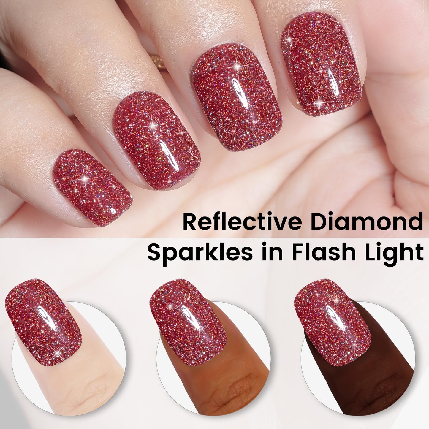 YTD Likomey Colorful Reflective Glitter Gel Nail Polish,15ml Red Flash Diamond Shimmer Nails Gel,Sparkly Shiny Salon Home Nail Art Manicure UV Nail Gel,SZ395