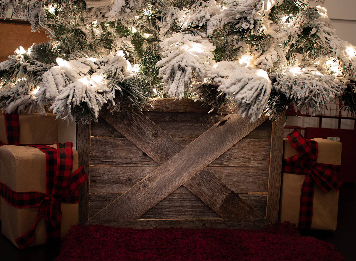 BarnwoodUSA Christmas Tree Collar or Box Made of Reclaimed Wood Rustic Skirt Replacement Blocks Kids & Pets, Adds Farmhouse Charm Natural, Hook-&-Loop Strip Panels, 30x22.5 in., Gray