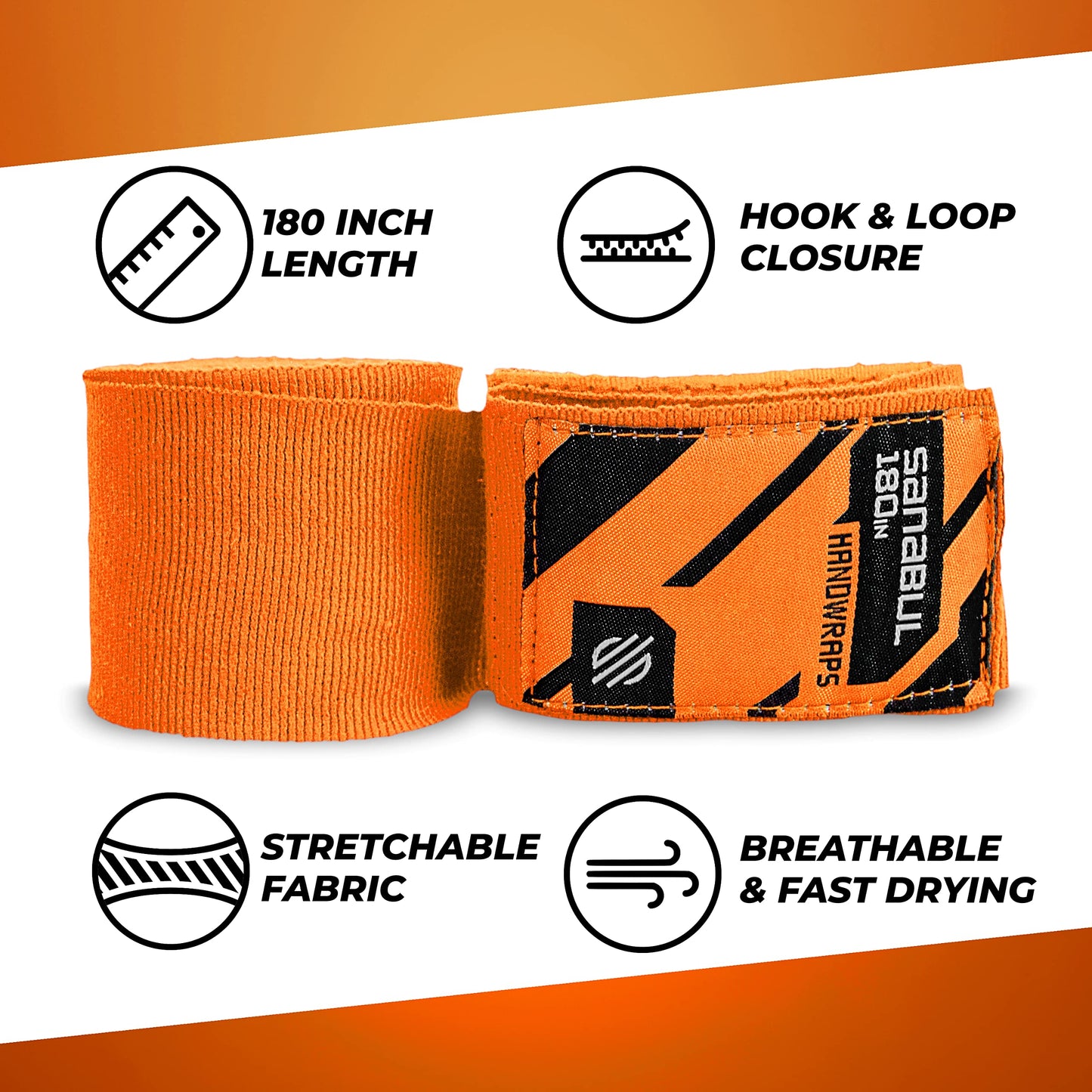 Sanabul Elastic Professional 180 inch Handwraps for Boxing Kickboxing Muay Thai MMA (Orange, 180 inch)