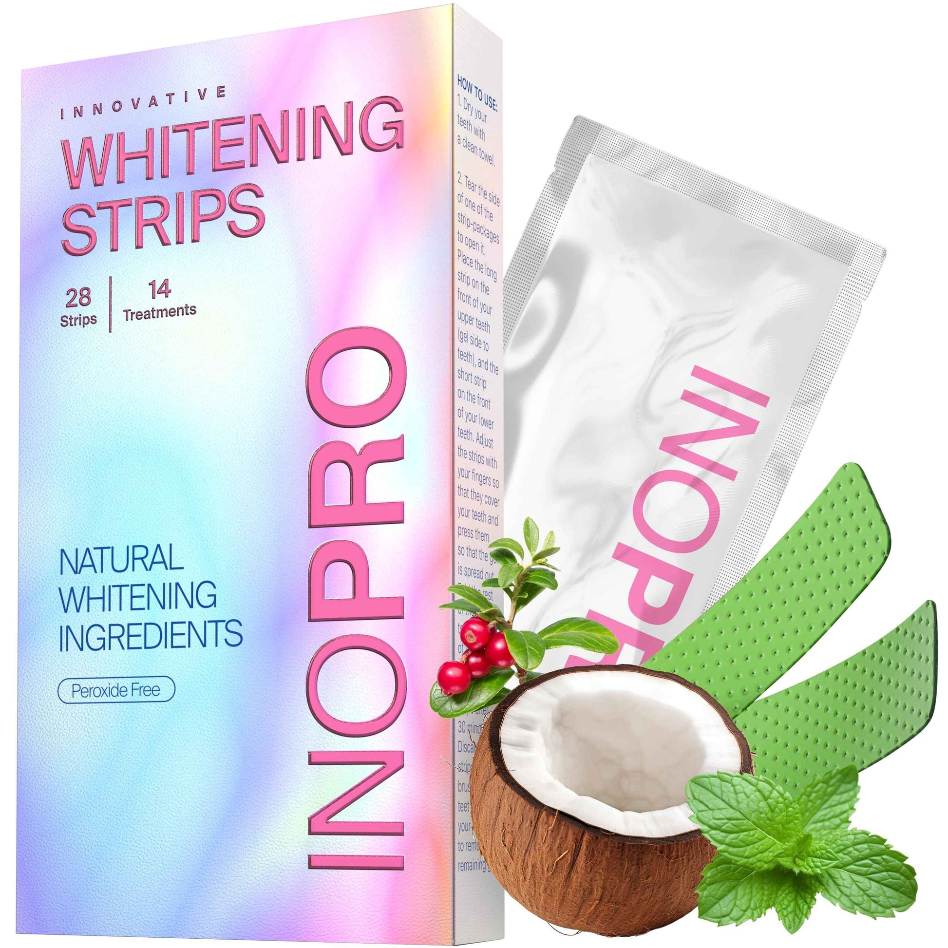 InoPro Teeth Whitening Strips 14 Treatments Kit - Enamel Safe Teeth Whitener, Peroxide-Free, Green White Strips for Teeth Whitening with Arbutin, Coconut Oil, Deep Stains Removal (28 Strips)