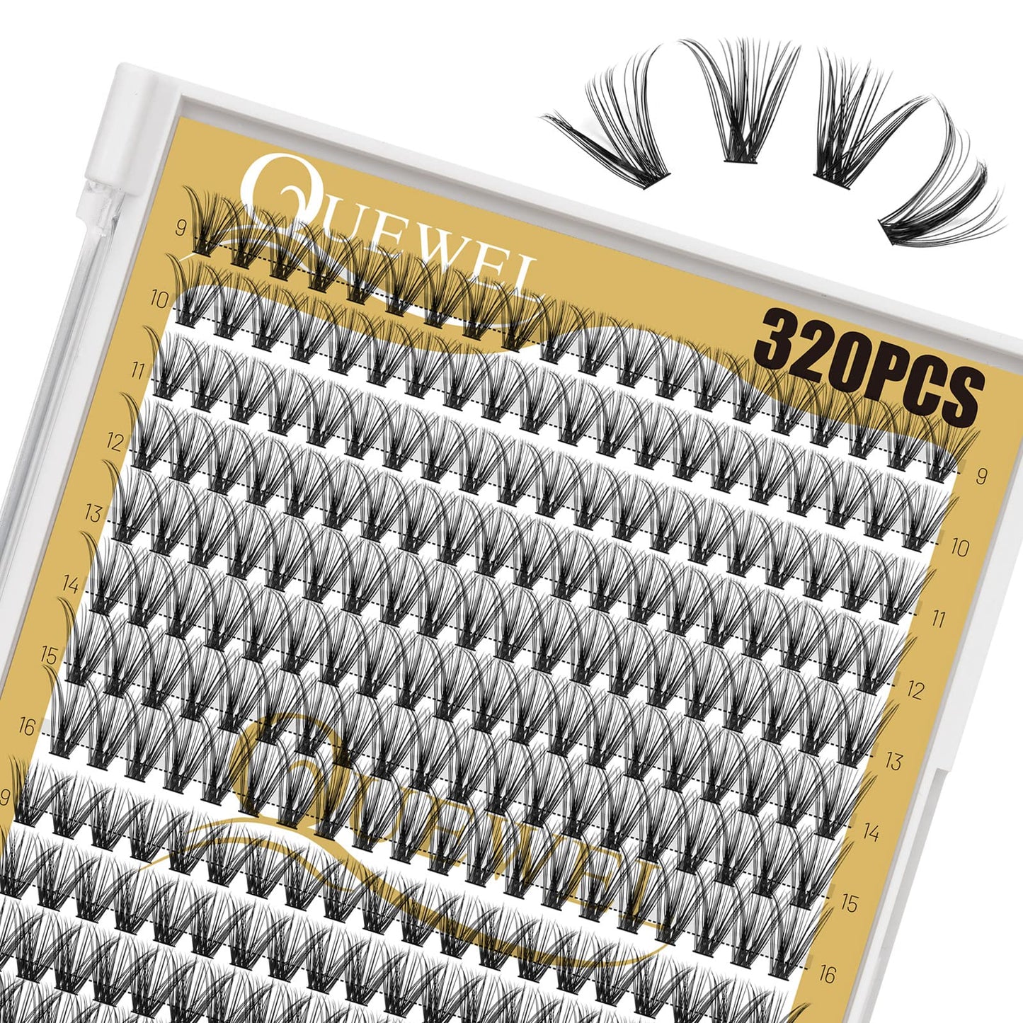 QUEWEL Lash Clusters 320Pcs Cluster Lashes 30D+40D C Curl Lash Clusters Mix9-16mm Individual Eyelashes Clusters Wispy DIY Eyelash Extension Thin Band Soft to Use at Home (30D+40D C Mix9-16)