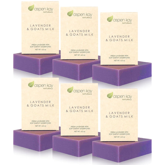 Aspen Kay Naturals bar soap for women and men, Natural and Organic oils, Pure Essential oils, Good for all skin types. - Lavender and Goats Milk (6 Pack)