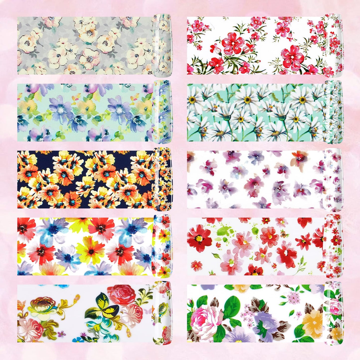 Makartt Nail Foil Nail Art Stickers 10 Rolls Nail Foil Transfer Sheets Nail Foil Adhesive Nail Decals Nail Art Supplies for Women DIY Nail Design Decoration Spring- 2.5x100cm (Mix Blossom Flowers ）