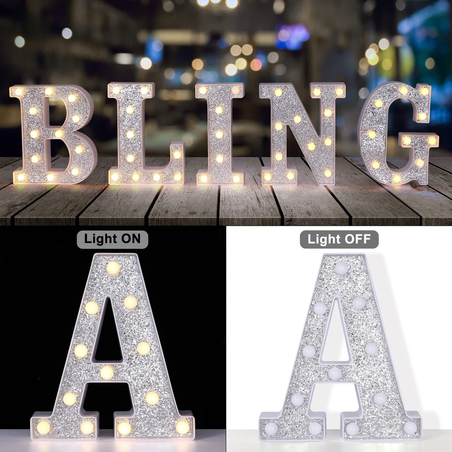 Foaky Silver Light Up Letters,Party Decorations,Birthday Decorations for Night Light Birthday Party Christmas Gifts (M)