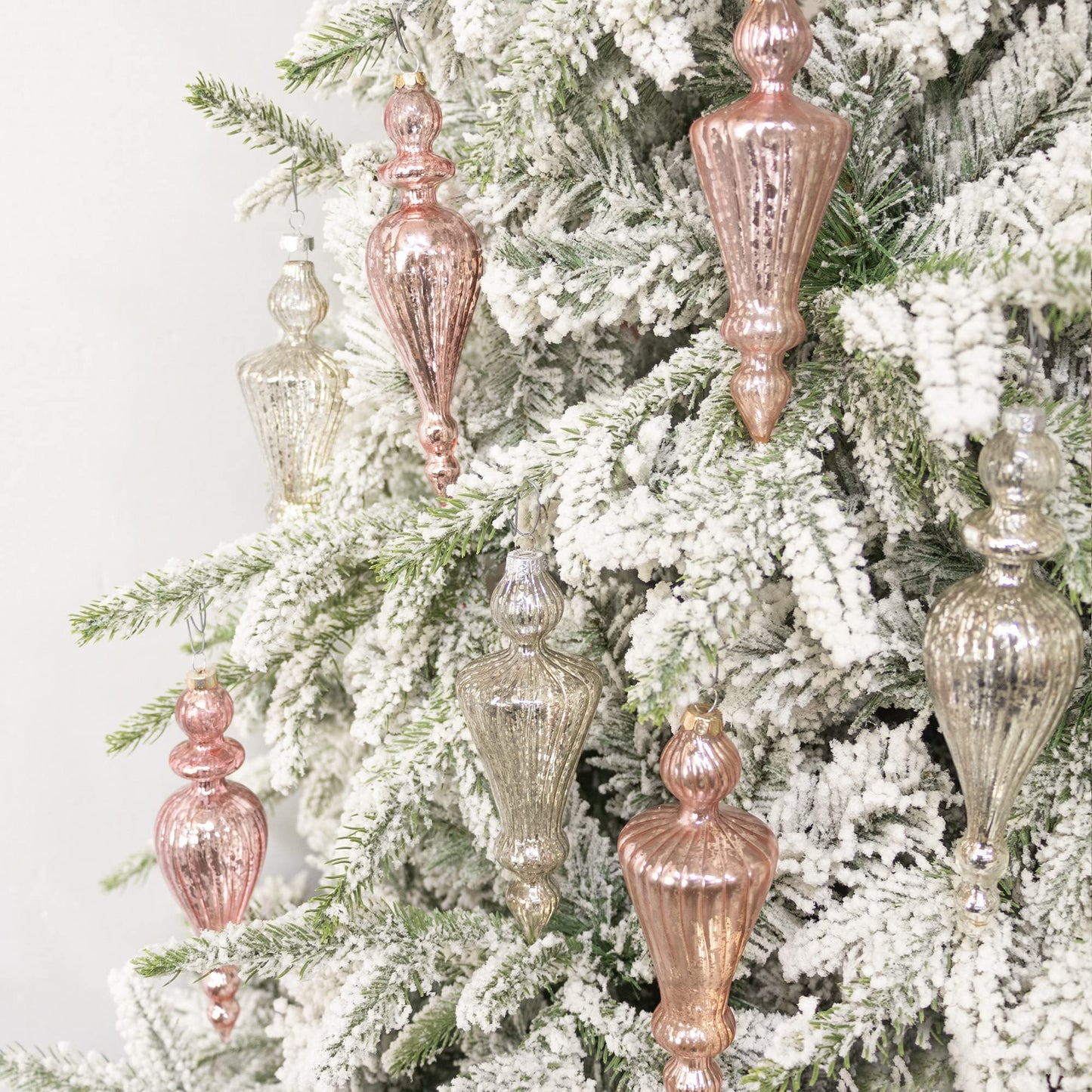 KI Store Mercury Glass Finial Christmas Ornaments Set of 4 Champagne Silver Large Hanging Christmas Finials for Christmas Tree Decoration Holiday Décor