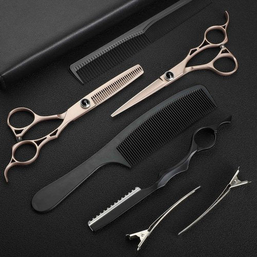 Dragon Creek Hair Cutting Thinning Scissors Set Haircut Texturizing Blending Hairdressing Shear Kit Professional for Stylist, Hairdresser, Men, Women, Kids Salon Barber Home Rose Gold 9pcs 6"