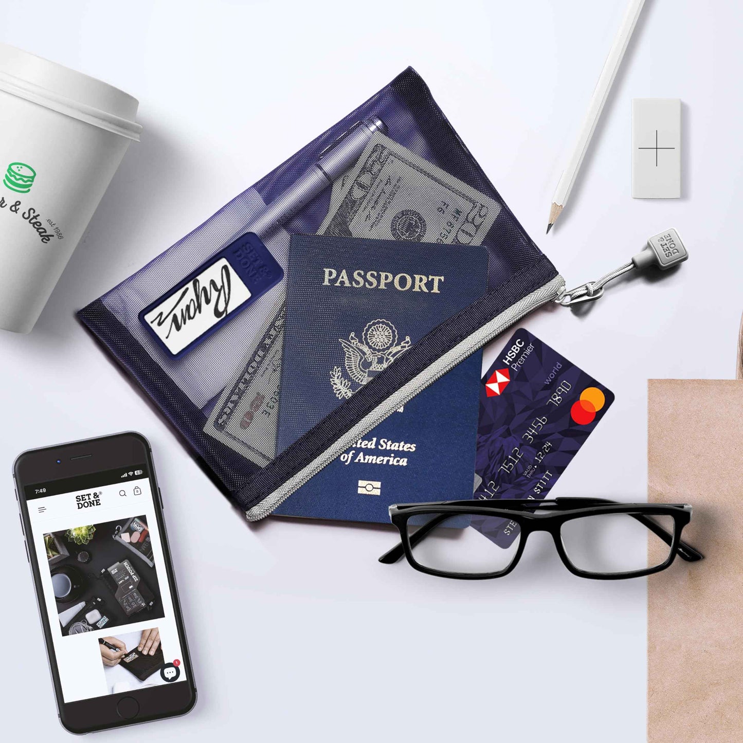 Set & Done Mesh Makeup Bags – 4-Pack Citrus Twilight Cosmetic Zipper Pouches for Travel, Toiletries & Small Items