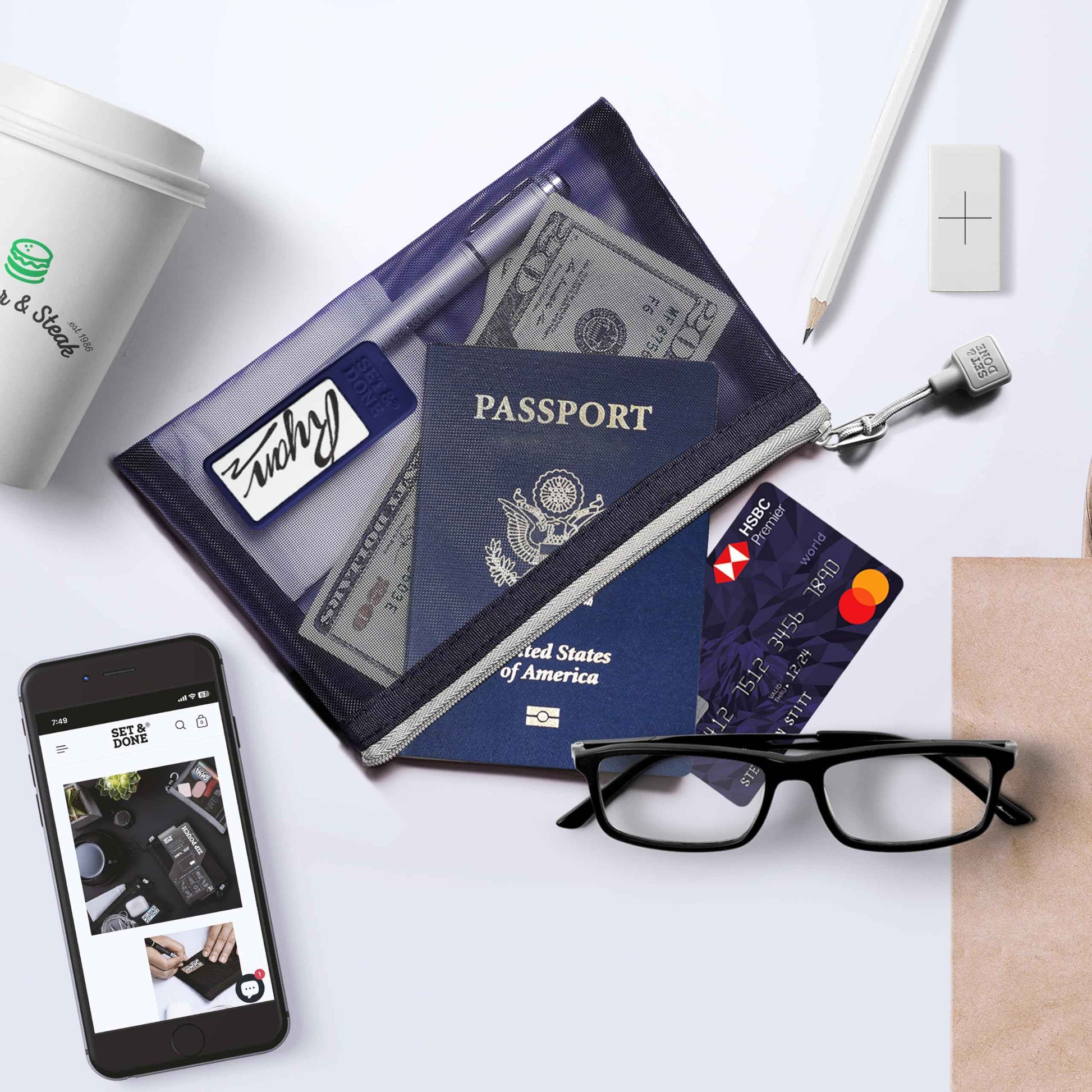 Set & Done Mesh Makeup Bags – 4-Pack Citrus Twilight Cosmetic Zipper Pouches for Travel, Toiletries & Small Items