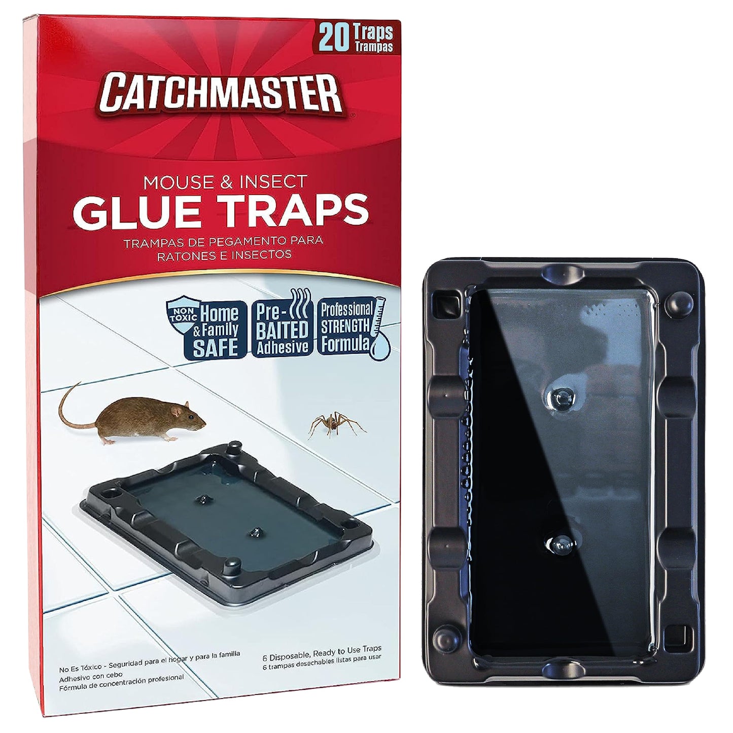 Catchmaster Mouse & Insect Glue Traps 20-Pk, Adhesive Rodent & Bug Catcher, Pre-Scented Mouse Traps Indoor for Home, Sticky Glue Traps for Mice and Insects, Pet Safe Pest Control for House & Garage