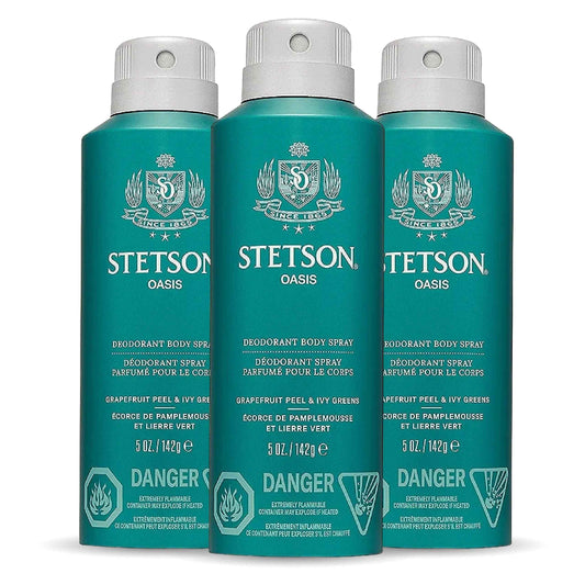 STETSON Personal Care All Day Body Spray by Scent Beauty - Body Spray for Men - Perfect for Men's Grooming Kit - 5 oz - 3 Pack - Oasis