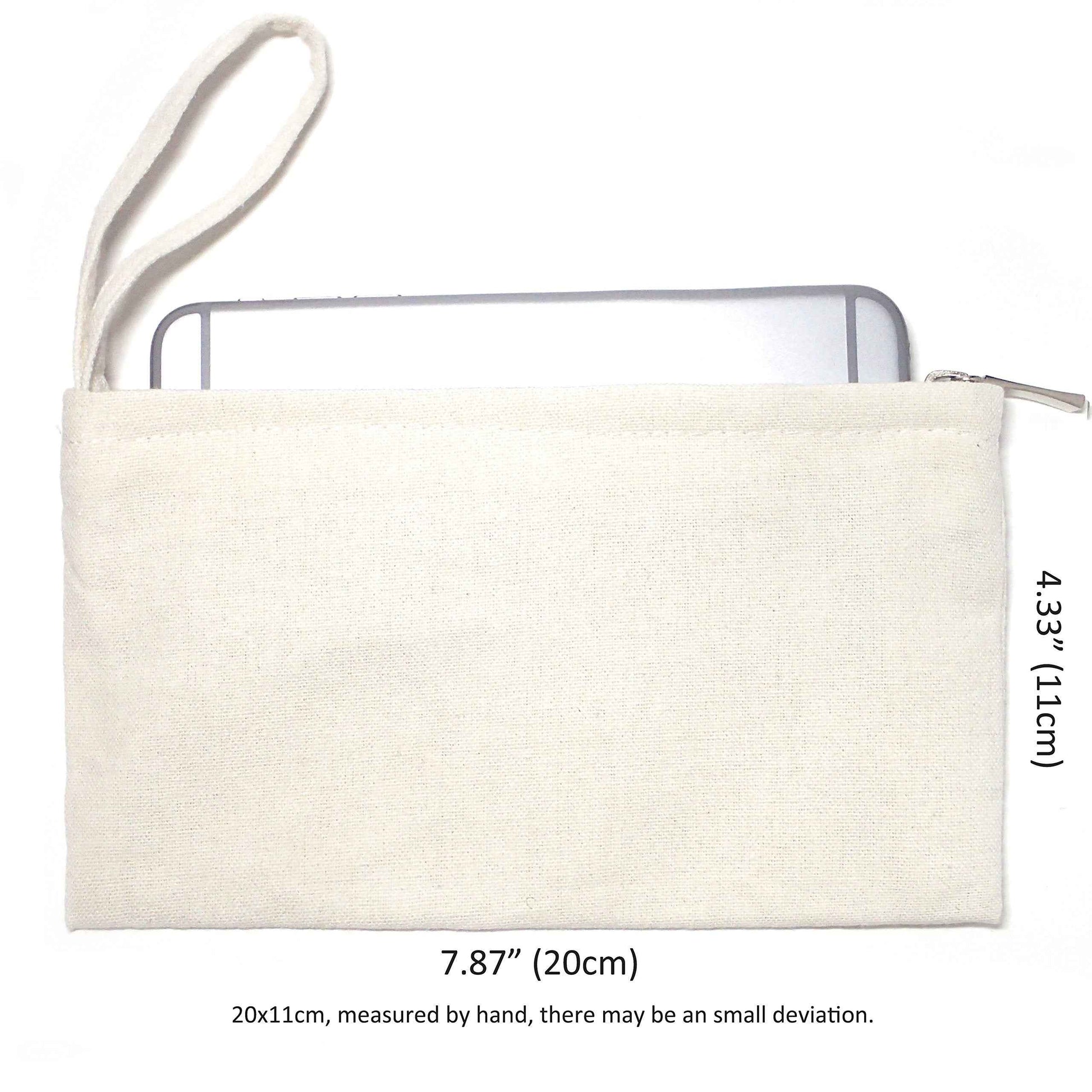 YINGKOR Wristlet Cotton Canvas Zipper Cosmetic Bag Makeup Bags Tool Organizer with Cotton Lining, 5.11"x7.48", White, Pack of 4