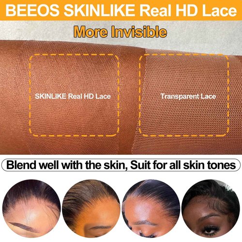BEEOS 2x6 SKINLIKE Real HD Lace Closure, Straight Human Hair Pre-Plucked Bleacheck Knots 0.10mm Ultra-thin Invisible Swiss Lace 12 Inch