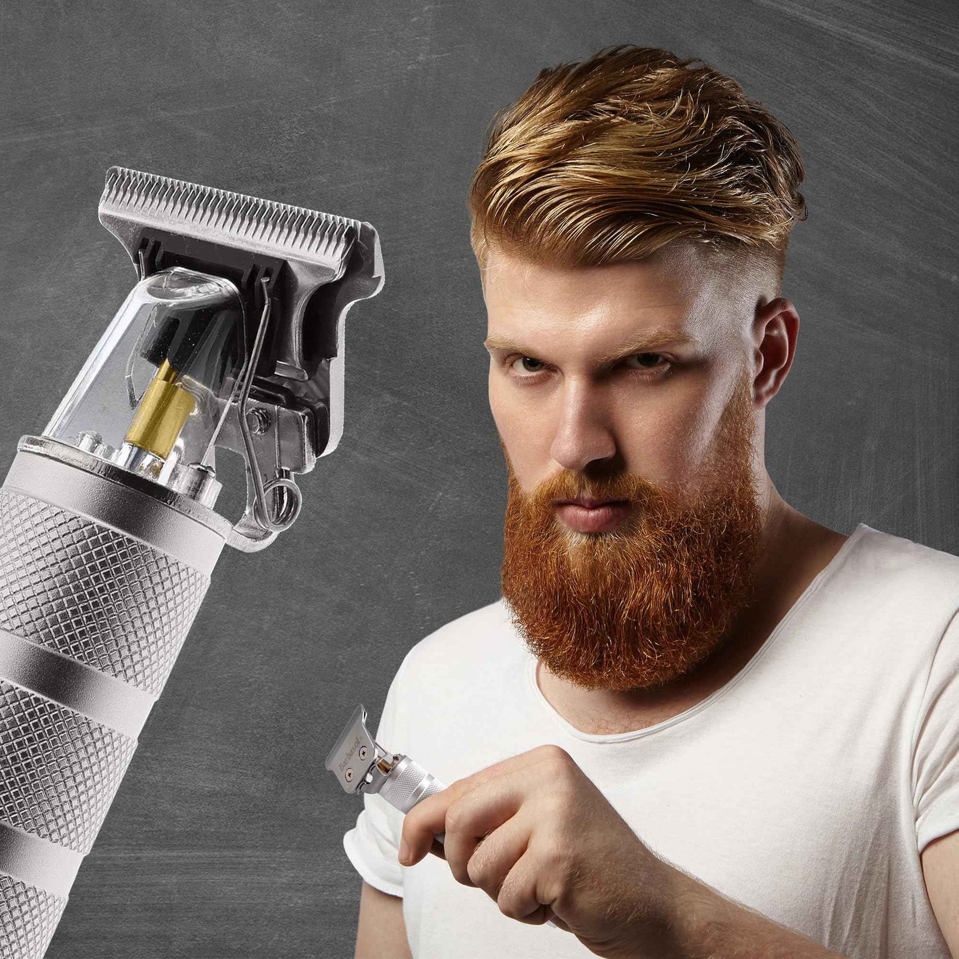 Barbasol Stainless-Steel Rechargeable Zero-Gapped T-Blade Trimmer, Hanging Blade, 3 Guide Combs