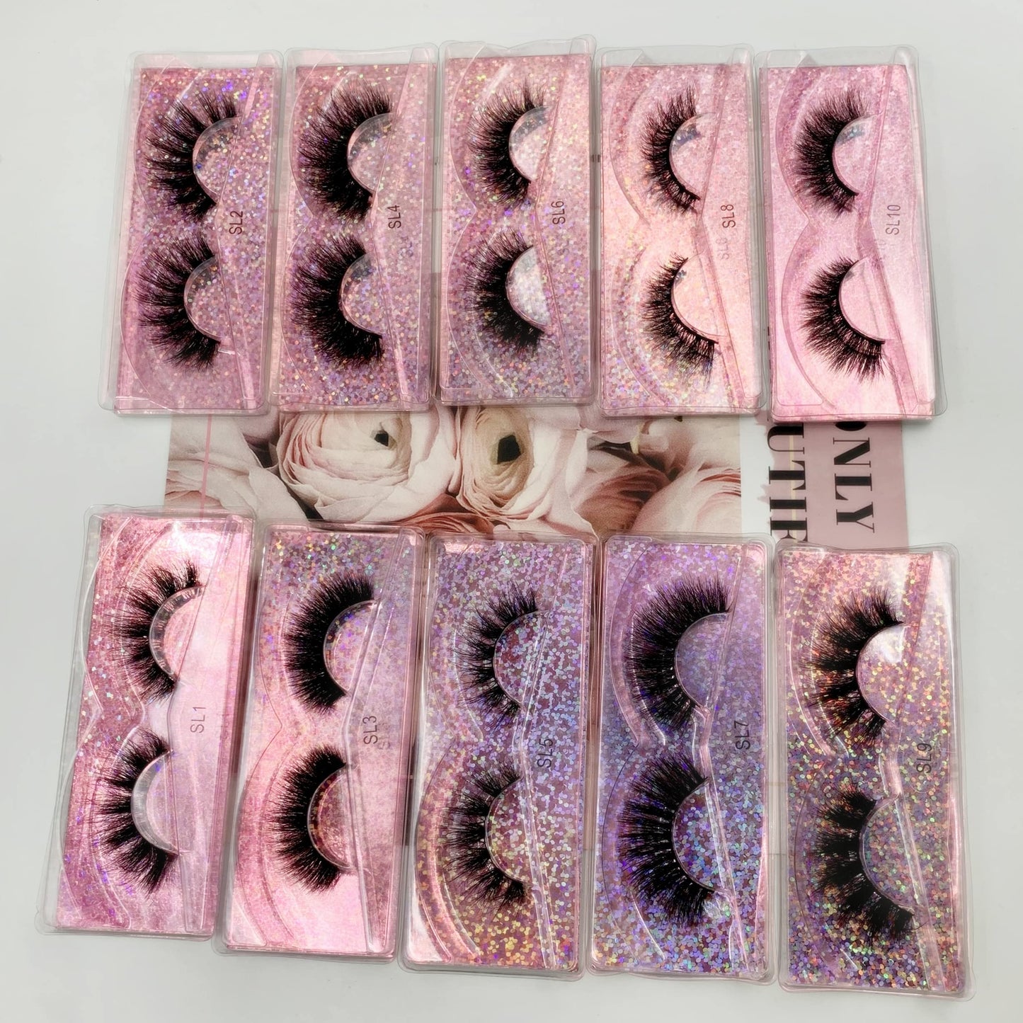 Ellazzle 10 Pairs Faux Mink Eyelashes Wholesale Lashes Pack, Lashes Natural Look 16mm-20mm False Eyelashes Pink