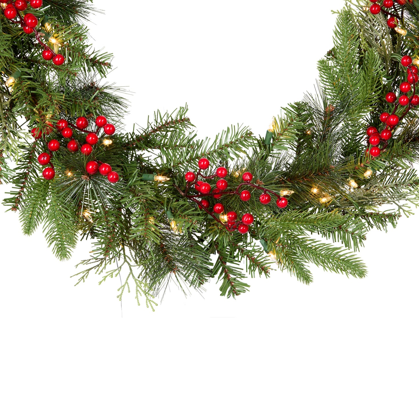 National Tree Company Pre-Lit 'Feel Real' Artificial Christmas Garland, Green, Classical, White Lights, Decorated With Berry Clusters, Plug In, Christmas Collection, 9 Feet