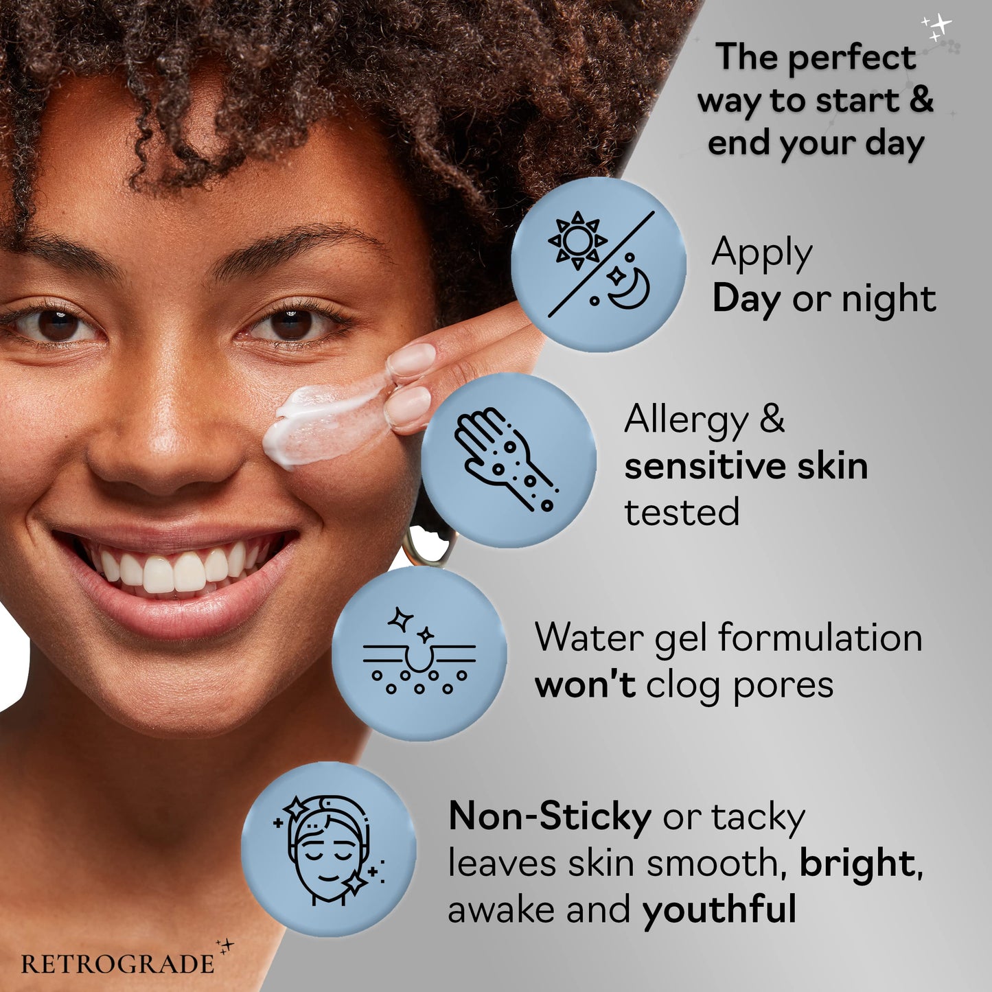 Retrograde Skin Care Hydra Hyaluronic Acid Ultra Hydrating Water Gel Cream Daily Face Moisturizer for Dry Skin, Oil-Free, Non-Comedogenic Face Lotion Hydration for More Youthful-Looking Skin, Scented