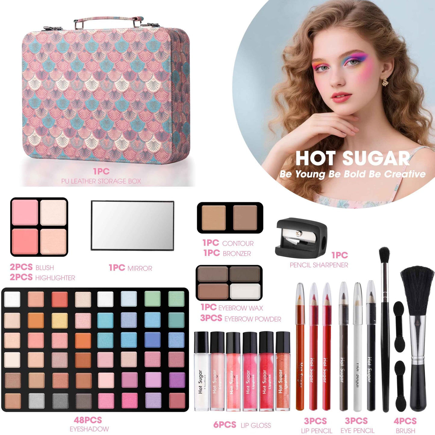 Hot Sugar Makeup Kit for Teenager Girls 10-12, All in One Beginner Makeup Kit for Women Full Kit, Teen makeup kit Cosmetic Gift Set on Birthday Christmas (Peacock)