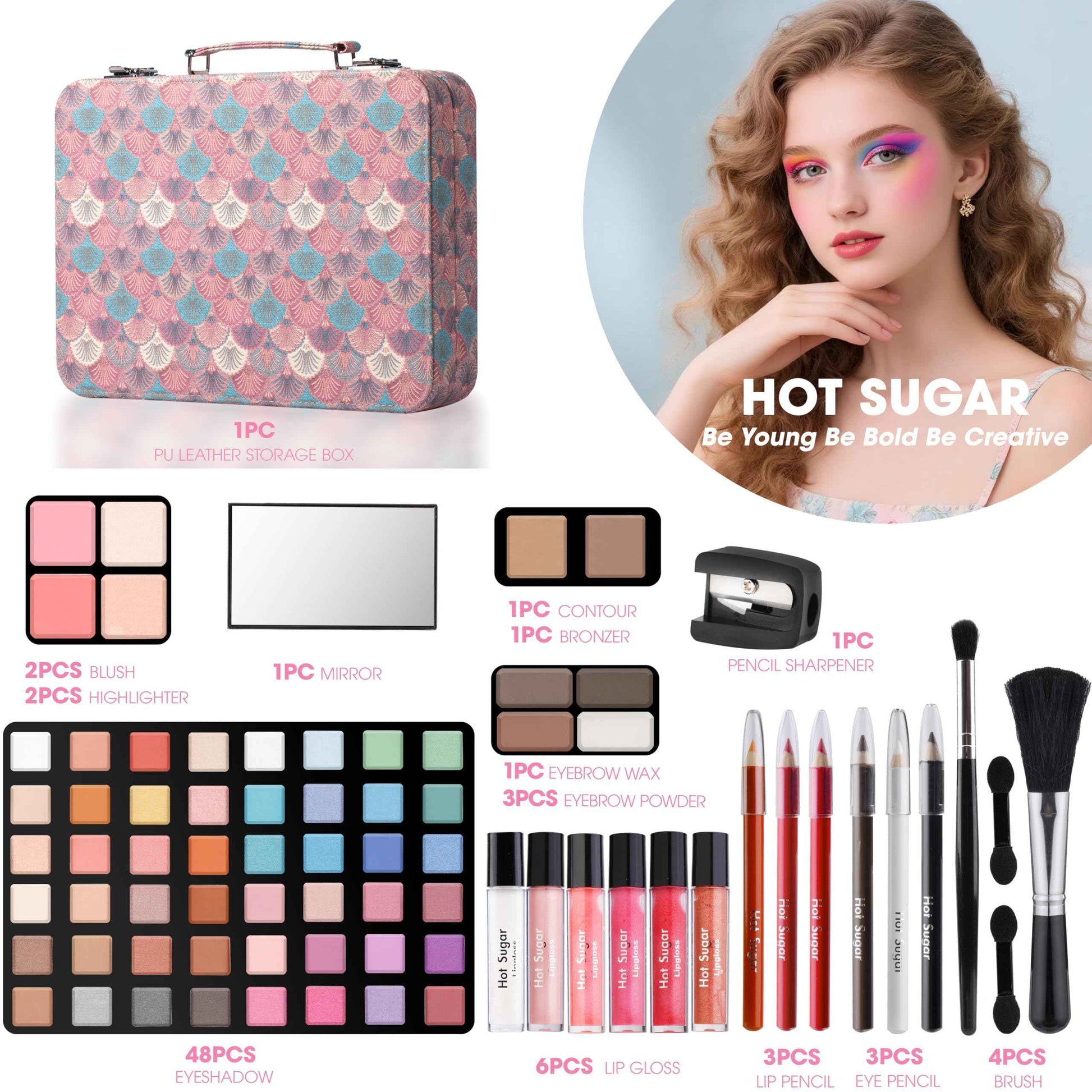 Hot Sugar Makeup Kit for Teenager Girls 10-12, All in One Beginner Makeup Kit for Women Full Kit, Teen makeup kit Cosmetic Gift Set on Birthday Christmas (Peacock)