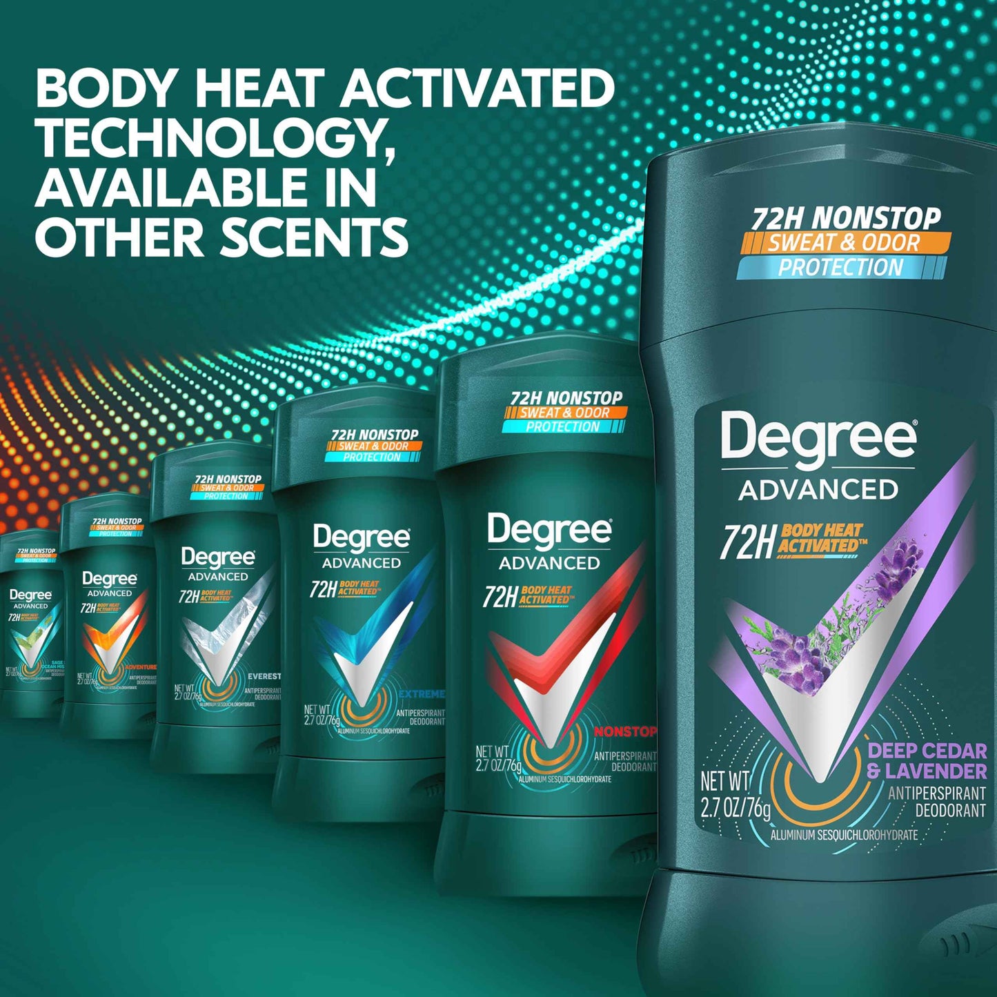 Degree Men Antiperspirant Deodorant Stick Deep Cedar & Lavender 4 Count 72-Hour Sweat and Odor Protection Deodorant for Men With Body Heat Activated Technology 2.7 oz