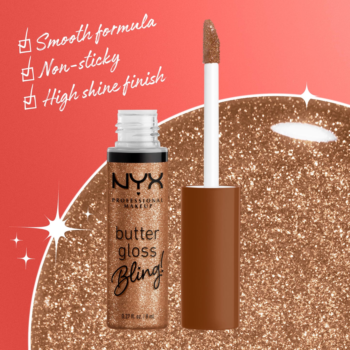 NYX PROFESSIONAL MAKEUP Butter Gloss Bling Lip Gloss, Non Sticky and Shiny Vegan Lip Makeup - Hustla