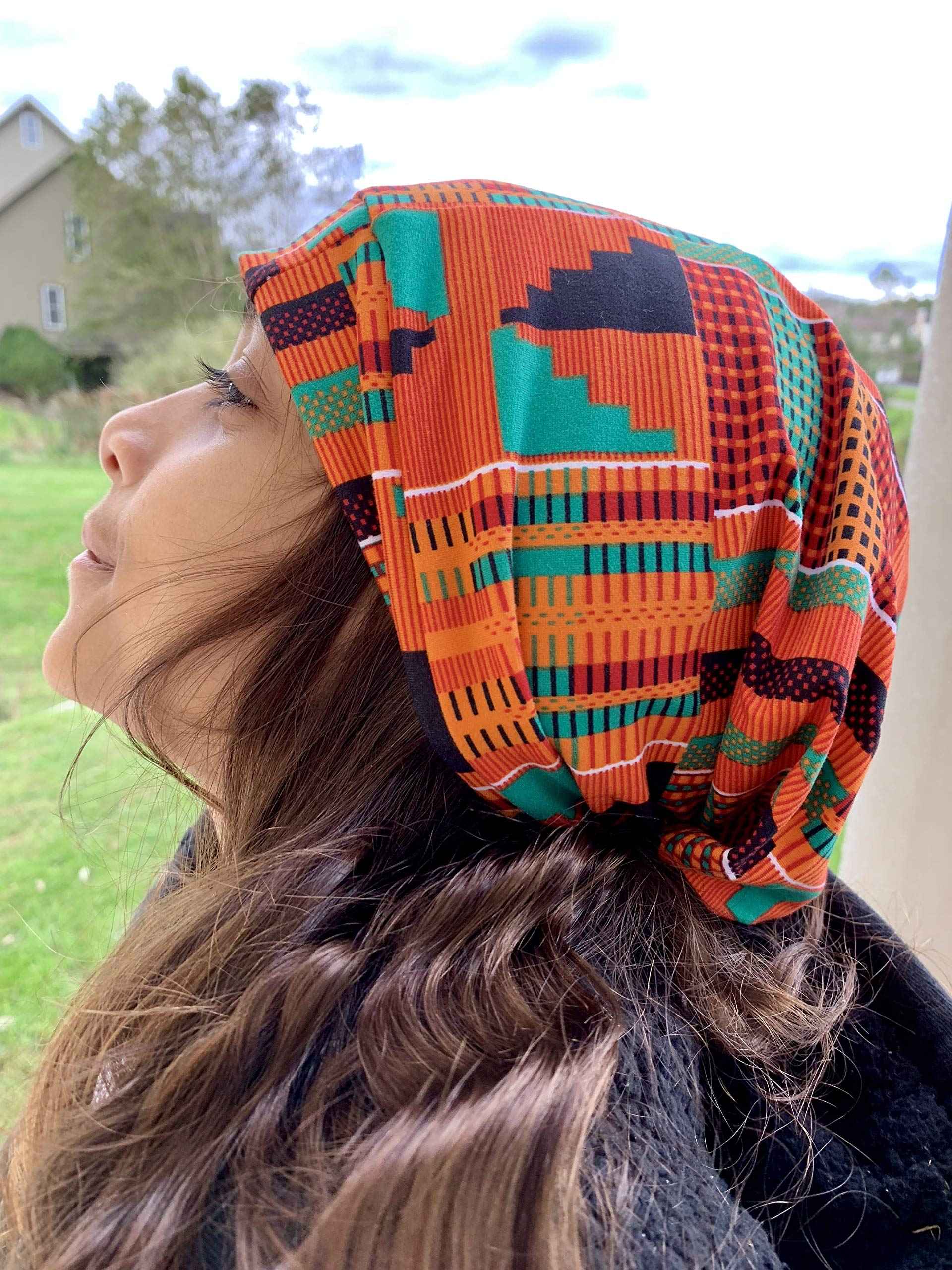 Fairy Black Mother Day & Night Adjustable Hair Cap Satin Bonnet Alternative for All Hair Styles Dreadlocks Locs & Braids(Kente Orange,Medium)