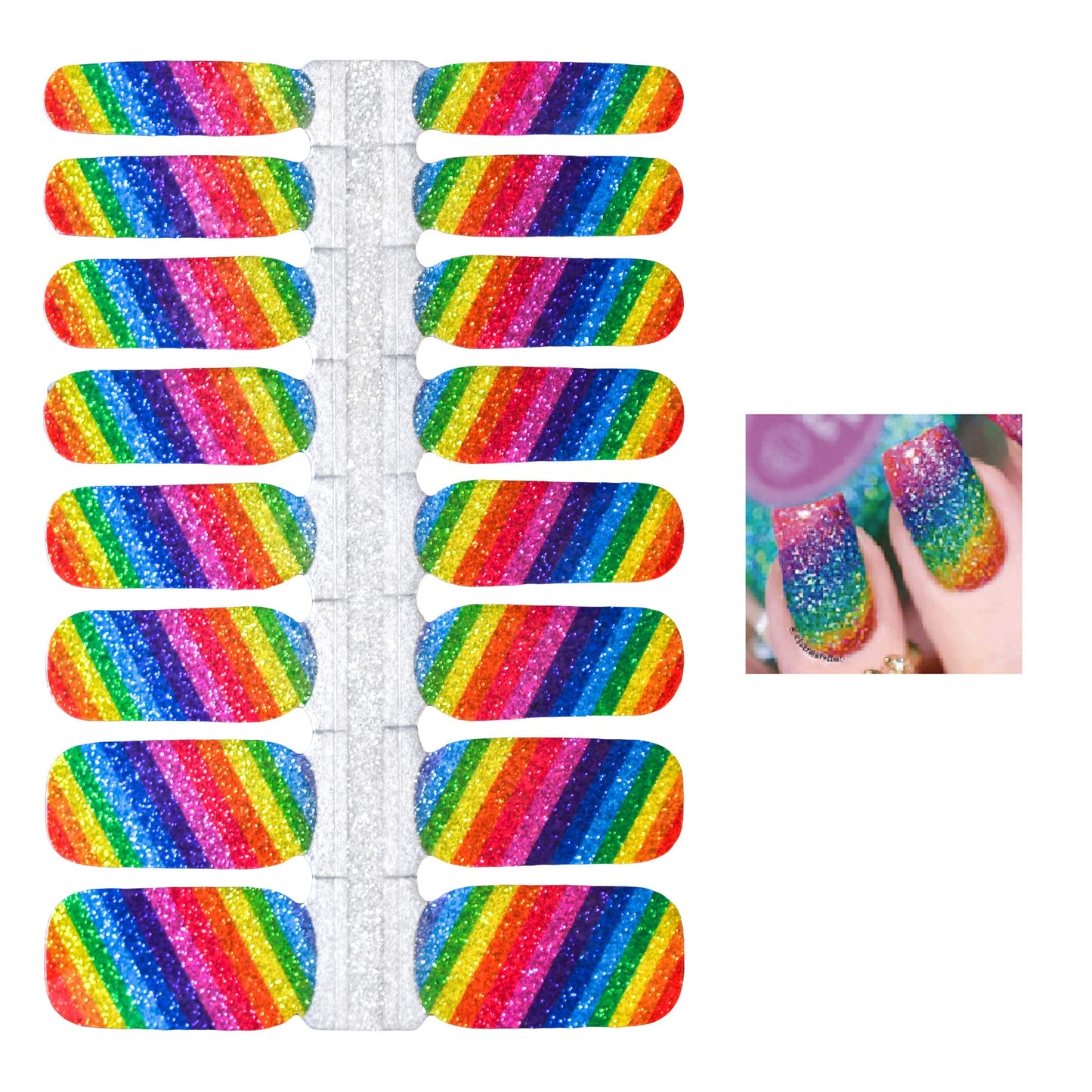 SILPECWEE 5 Sheets Nail Polish Strips Rainbow Glitter Adhesive Nail Stickers Full Nail Wraps Nail Strips for Women Nail Accessories with 1pc Nail File