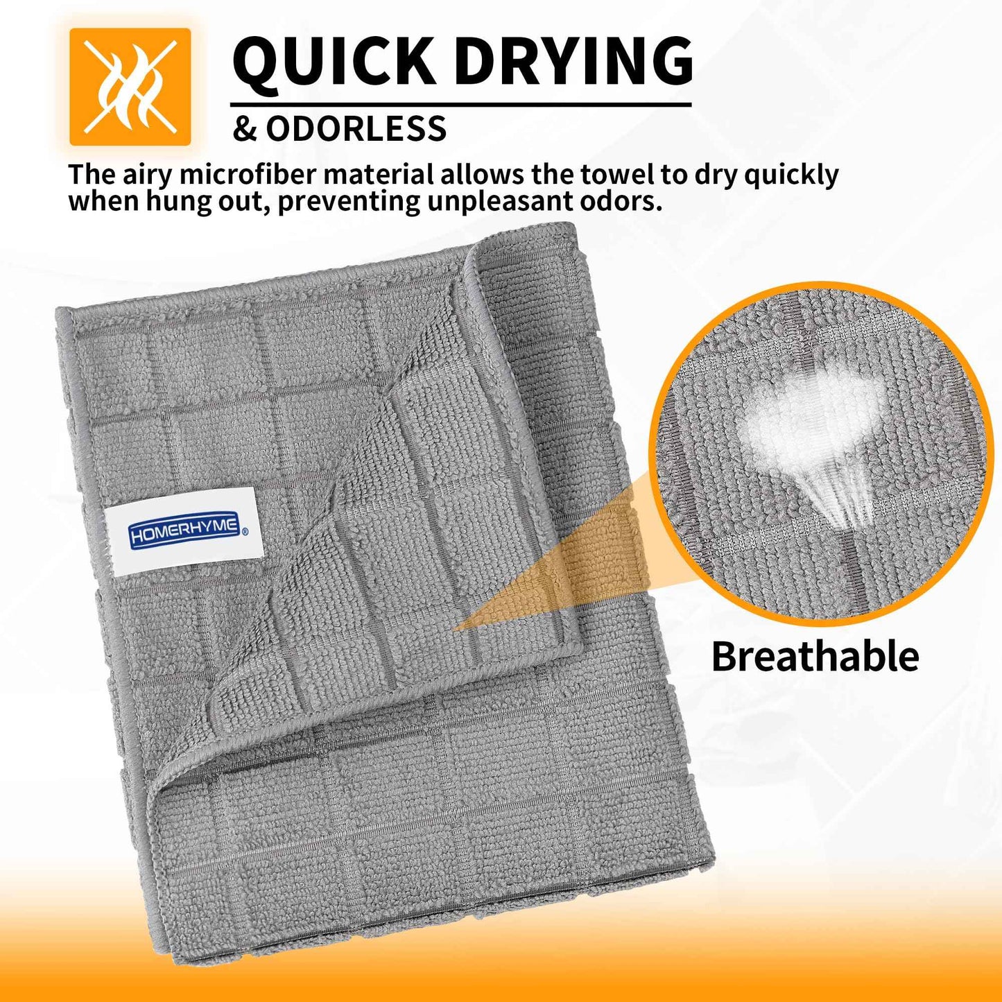 HOMERHYME Microfiber Hand Bath Towels, 6 Pack 25''*15'' Grey Bathroom Hand Towels, All-Purpose Quick Dry Lint Free Soft Absorbent Checkered Washcloth Fingertip Towels Bulk for Travel Gym Hotel