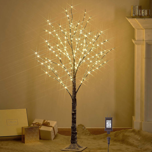 LITBLOOM Lighted Snowy Twig Tree with Fairy Lights 4FT 200 LED Lights, Flocked Tree with Lights for Indoor Outdoor Home Thanksgiving Christmas Holiday Decoration