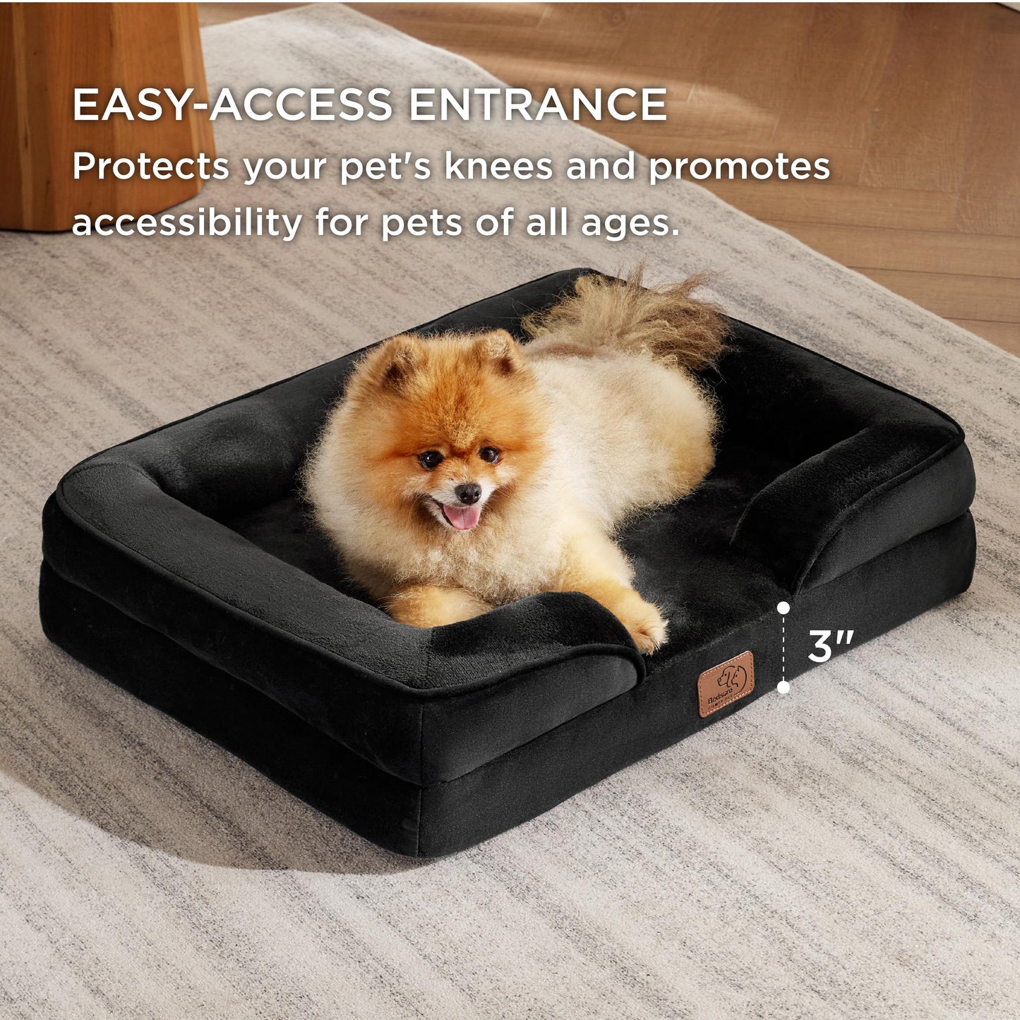 Bedsure Small Orthopedic Dog Bed - Washable Bolster Dog Sofa Beds for Small Dogs, Supportive Foam Pet Couch Bed with Removable Washable Cover, Waterproof Lining and Nonskid Bottom Couch, Black