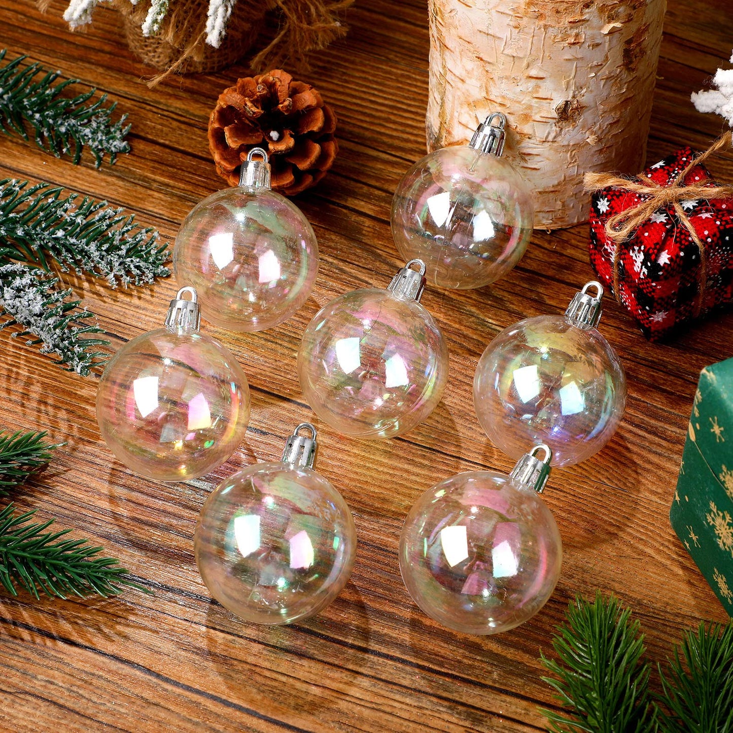 Jutom Iridescent Ornaments Plastic Clear Bubble Hanging Ornaments Balls Bulk Wedding Decorative Hanging Ornaments DIY Craft for Birthday Graduation Party Decor(2 Inch, 24 Pcs)