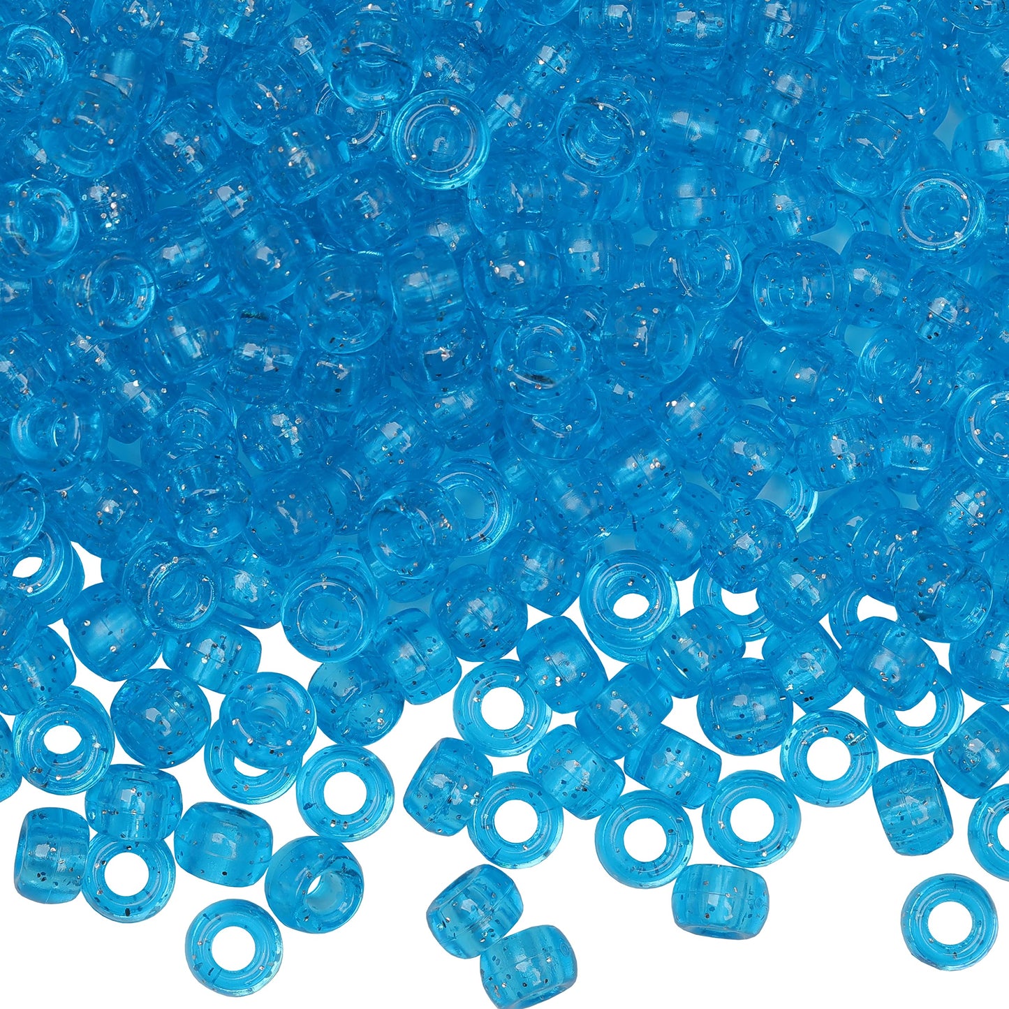 Auvoau 1000Pcs Pony Beads Bracelet 9mm Blue Glitter Plastic Barrel Pony Beads for Necklace,Hair Beads for Braids for Girls,Key Chain,Jewelry Making (Blue Glitter)